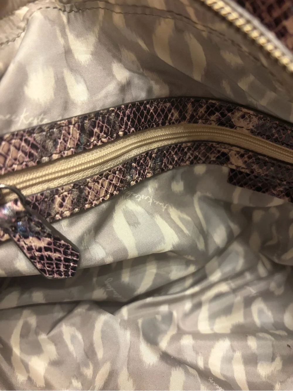 Aimee Kestenberg Mauve and Cream Snake-Print Shoulder Bag